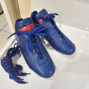 Louis Vuitton Blue Leather Sneakers with Red Details Size 35